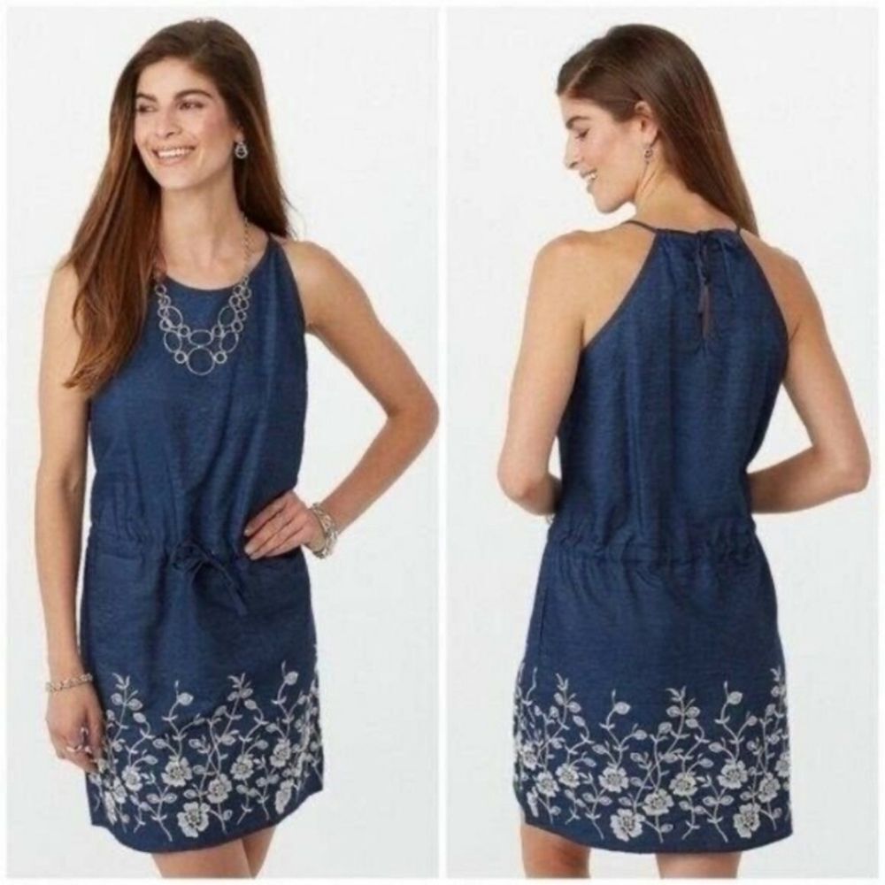 Westport Dress Denim | Chambray Embroidered Sleeveless Dress Size Petite Small